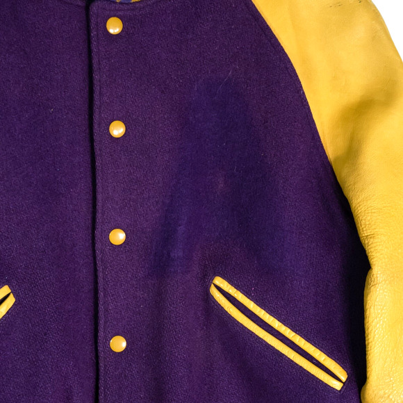 VTG 1960s Butwin Purple Gold Leather & Wool Letterman Jacket 42 - Picture 12 of 16